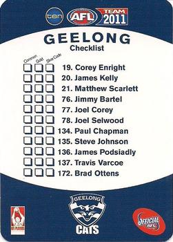2011 Team Zone AFL Team - Team Checklists #NNO Geelong Cats Back